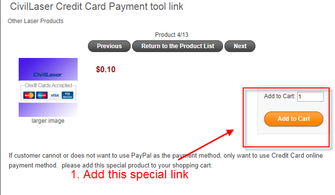 CivilLaser Credit Card Payment tool link Special product